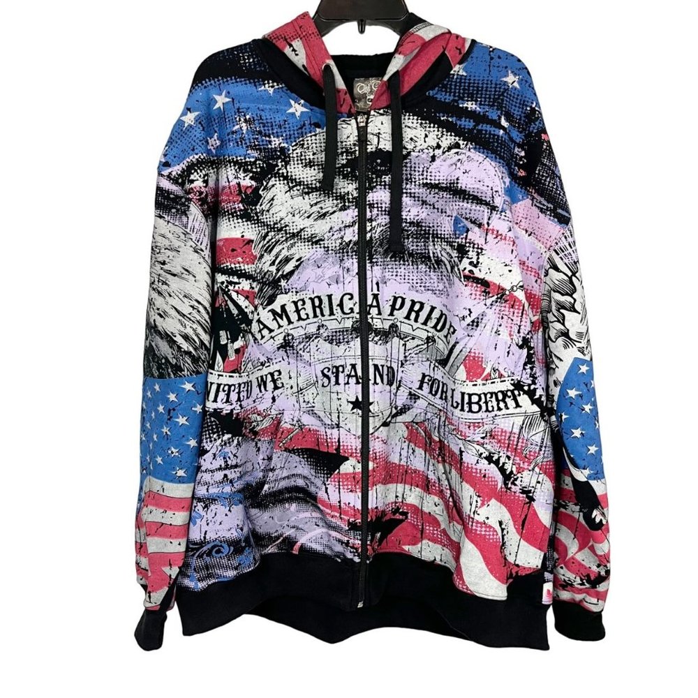 Club‎ Chaos America Pride Eagle USA Flag Zip Front Sweatshirt Hoodie - Mens XXL